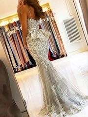 Gray Prom Dress Sweetheart Neck Tulle Lace Mermaid Long Formal Gown Evening Dress