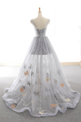 Gray Prom Dress Sweetheart Tulle Long Formal Evening Dress