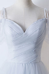 Gray Prom Dress Sweetheart Tulle Long Formal Evening Dress