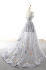 Gray Prom Dress Sweetheart Tulle Long Formal Evening Dress