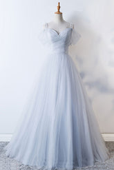 Gray Prom Dress Sweetheart Tulle Long Formal Evening Dress