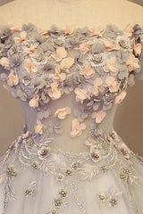 Ivory Prom Dress Tulle Appliques Long Sweet 16 Dress Evening Dress