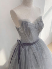 Gray Prom Dress Tulle Lace Long Sweet 16 Dress Formal Gown Evening Dress