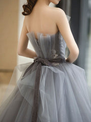 Gray Prom Dress Tulle Lace Long Sweet 16 Dress Formal Gown Evening Dress