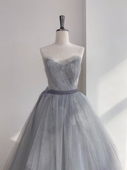 Gray Prom Dress Tulle Lace Long Sweet 16 Dress Formal Gown Evening Dress