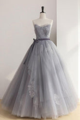 Gray Prom Dress Tulle Lace Long Sweet 16 Dress Formal Gown Evening Dress