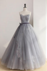 Gray Prom Dress Tulle Lace Long Sweet 16 Dress Formal Gown Evening Dress