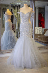 Gray Prom Dress Tulle Lace Mermaid Long Formal Gown Evening Dress