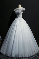 Ivory Prom Dress Tulle Lace Off the Shoulder Long Evening Dress