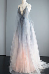 Gray Prom Dress Tulle Long Formal Gown Evening Dress