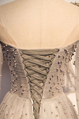 Gray Prom Dress Tulle One Shoulder Long Formal Gown Evening Dress