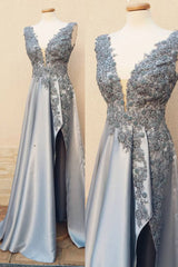 Gray Prom Dress V Neck Lace Short Evening Dress