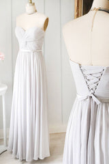 Gray Sweetheart Bridesmaid Dress Chiffon Long Evening Dress