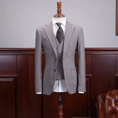 Gray Three Piece Notched Lapel Business Suit
