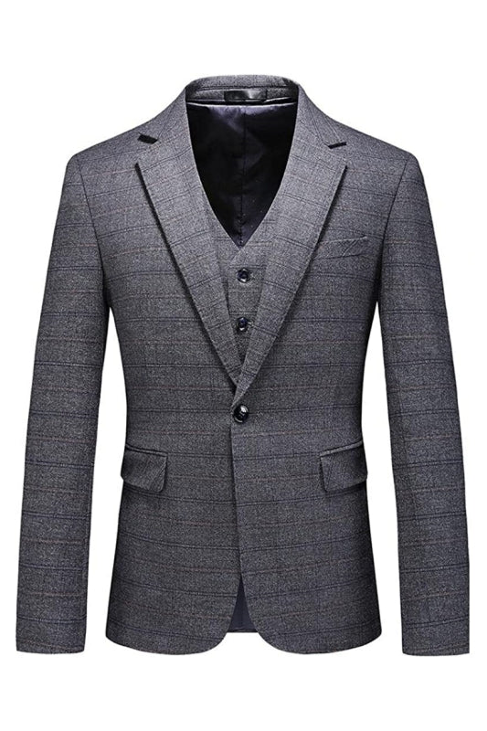 Gray Three Piece Notched Lapel Business Suit for Men