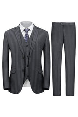 Gray Three Piece Notched Lapel Business Suit for Men