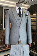 Gray Three Piece Peaked Lapel Business Suit
