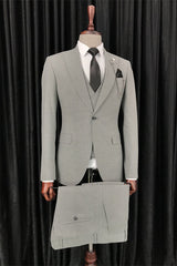 Gray Three Piece Peaked Lapel Business Suit