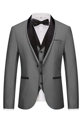 Gray Three Piece Shawl Lapel Wedding Suit for Men