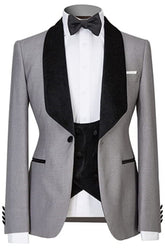 Gray Three Piece Shawl Lapel Wedding Suit for Men