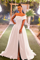 Green A Line Prom Dress Cap Sleeve One Shoulder Organza Formal Dress