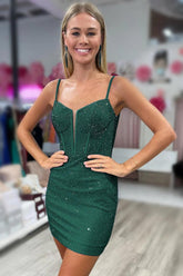Green Homecoming Dress Bodycon Shoulder straps Short Party Cocktail Dress