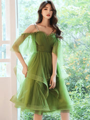 Green Homecoming Dress Off Shoulder Tulle Short Party Cocktail Dress