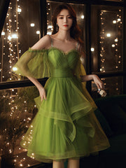 Green Homecoming Dress Off Shoulder Tulle Short Party Cocktail Dress