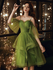 Green Homecoming Dress Off Shoulder Tulle Short Party Cocktail Dress