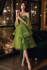 Green Homecoming Dress Off Shoulder Tulle Short Party Cocktail Dress
