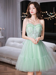 Green Homecoming Dress Sweetheart Neck Tulle Lace Short Party Cocktail Dress