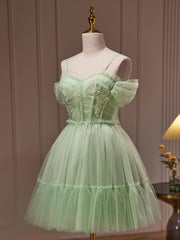 Green Homecoming Dress Sweetheart Neck Tulle Lace Short Party Cocktail Dress