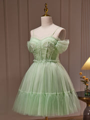 Green Homecoming Dress Sweetheart Neck Tulle Lace Short Party Cocktail Dress