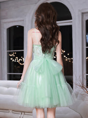 Green Homecoming Dress Sweetheart Neck Tulle Lace Short Party Cocktail Dress