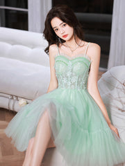 Green Homecoming Dress Sweetheart Neck Tulle Lace Short Party Cocktail Dress