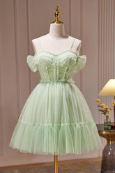 Green Homecoming Dress Sweetheart Neck Tulle Lace Short Party Cocktail Dress