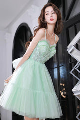 Green Homecoming Dress Sweetheart Neck Tulle Lace Short Party Cocktail Dress
