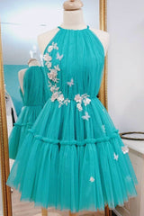 Green Homecoming Dress Tulle Short Party Cocktail Dress