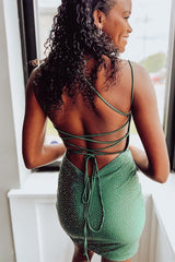 Green Homecoming Dresses Beaded Lace-Up Back Tight Short Cocktail Dresses