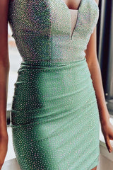 Green Homecoming Dresses Beaded Lace-Up Back Tight Short Cocktail Dresses