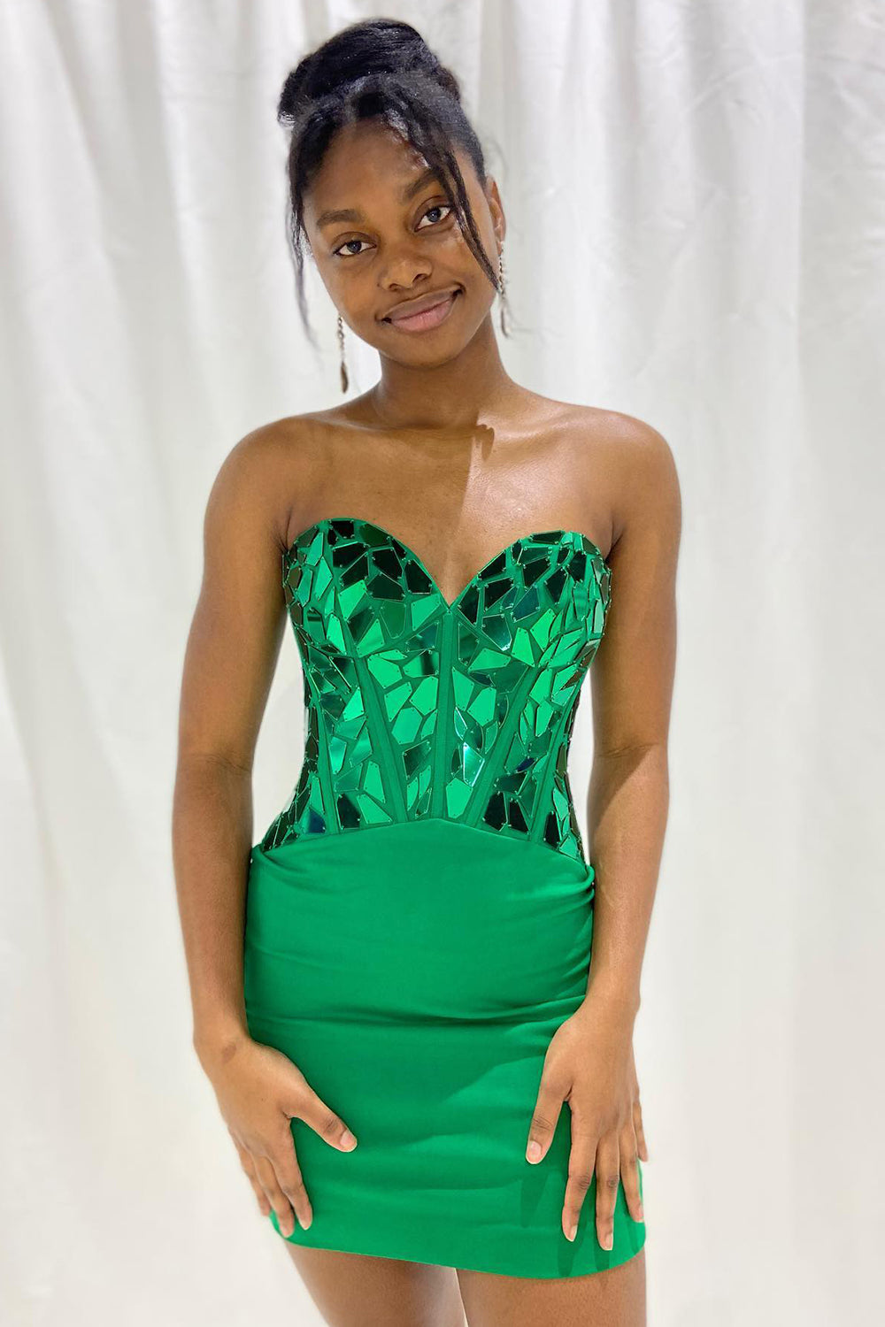 Green Homecoming Dresses Corset Sweetheart Tight Short Mirror Cocktail Dresses