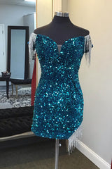 Green Homecoming Dresses Fringed Sequin Tight Short Cocktail Dresses