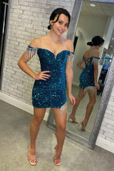 Green Homecoming Dresses Fringed Sequin Tight Short Cocktail Dresses