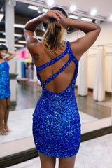 Green Homecoming Dresses One Shoulder Sequin Cocktail Dresses
