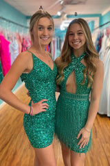 Green Homecoming Dresses Open Back Sequin Tight Short Hoco Dresses