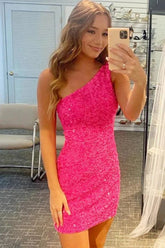 Green Homecoming Dresses Sequin One Shoulder Tight Cocktail Dresses