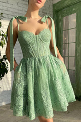 Green Homecoming Dresses Sweetheart Cocktail Dresses with Appliques