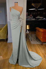 Green Mermaid Prom Dress Sleeveless One Shoulder Formal Dress With Beadings and Rhinestones