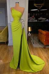 Green Mermaid Prom Dress Sleeveless One Shoulder Formal Dress With Beadings and Rhinestones