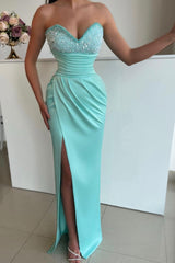 Green Mermaid Prom Dress Sleeveless Sweetheart Formal Dress With Beadings and Rhinestones
